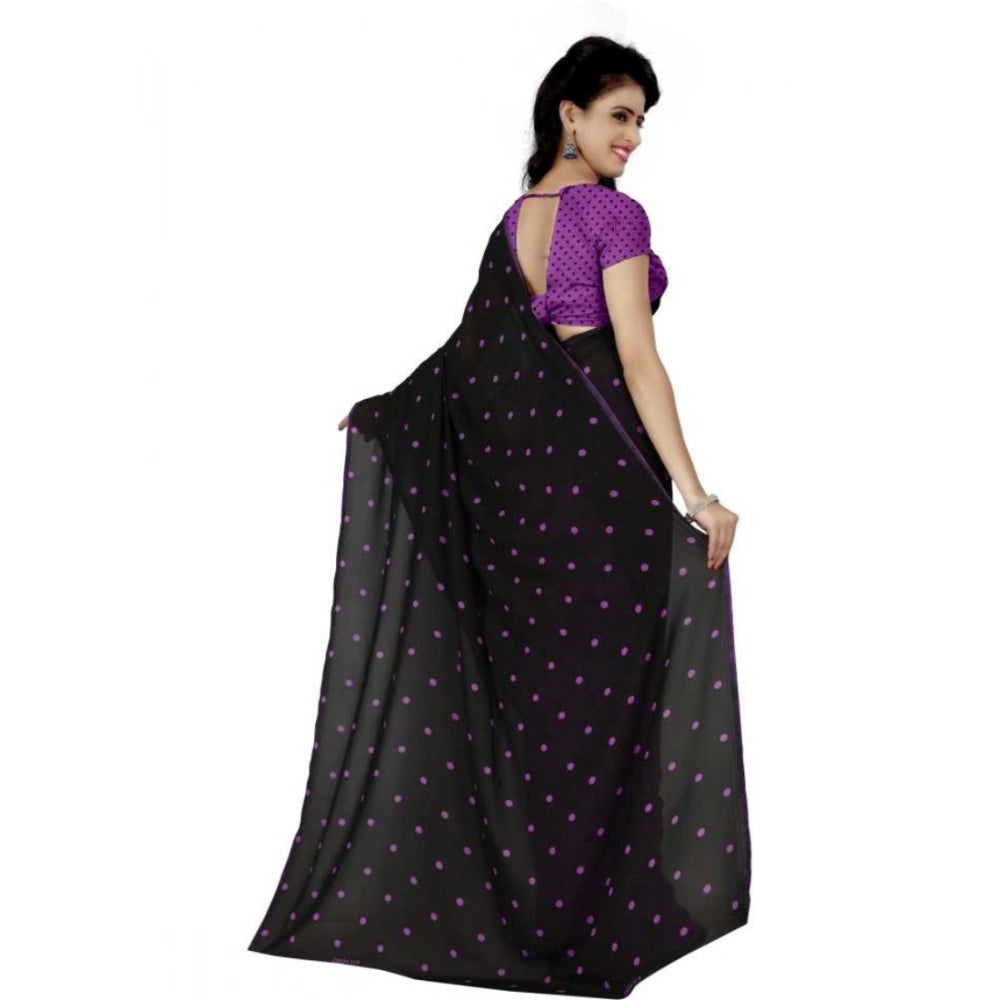 Amfyn Women's Faux Georgette Printed Saree With Unstitched Blouse 5.5Mtr (Purple)