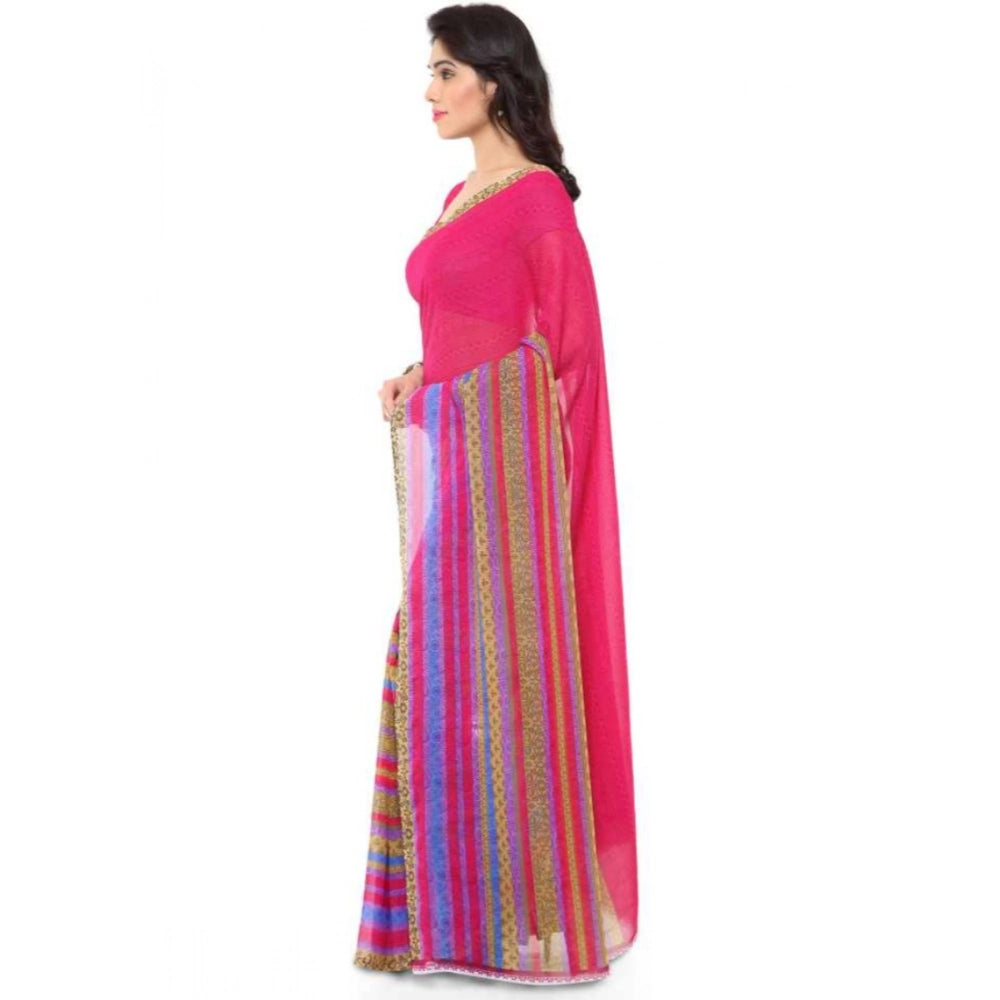 Amfyn Women's Faux Georgette Printed Saree With Unstitched Blouse 5.5Mtr (Pink)