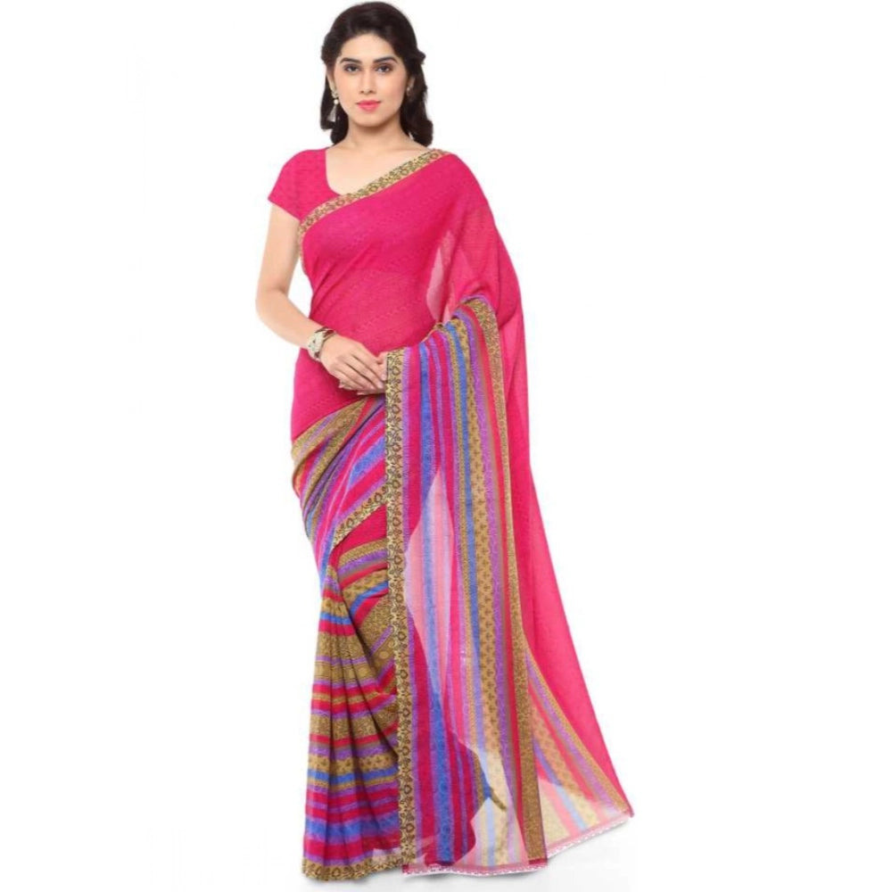 Amfyn Women's Faux Georgette Printed Saree With Unstitched Blouse 5.5Mtr (Pink)