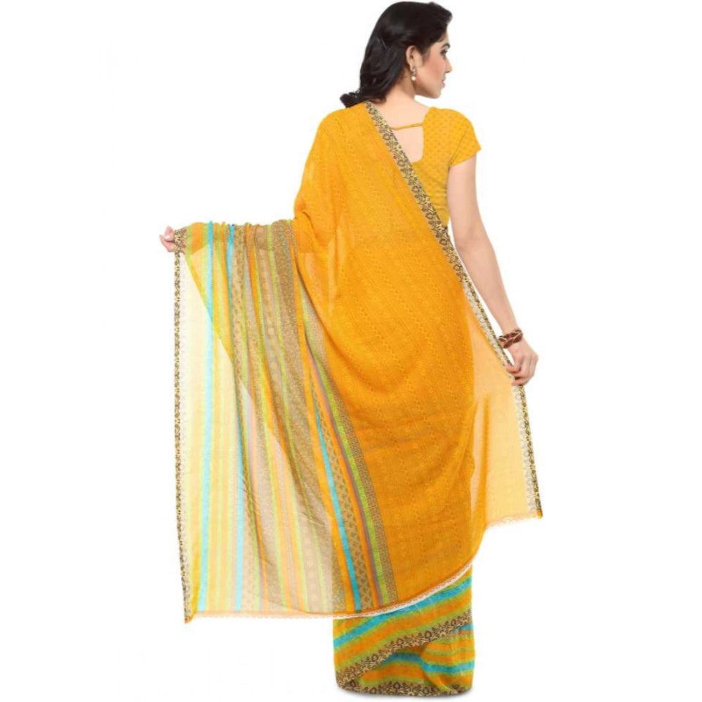 Amfyn Women's Faux Georgette Printed Saree With Unstitched Blouse 5.5Mtr (Yellow)