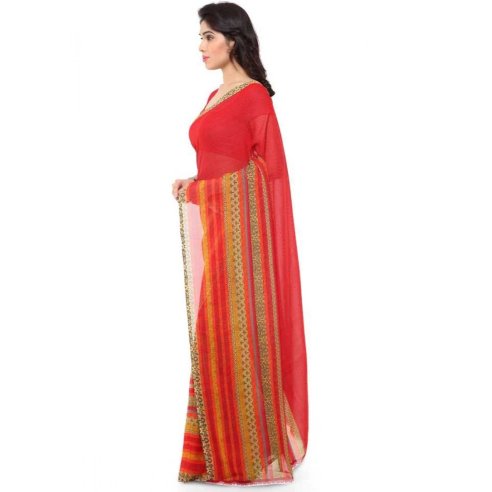 Amfyn Women's Faux Georgette Printed Saree With Unstitched Blouse 5.5Mtr (Red)