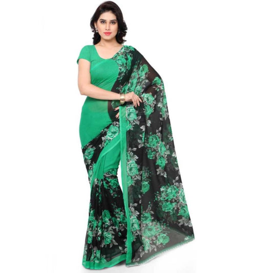 Amfyn Women's Faux Georgette Printed Saree With Unstitched Blouse 5.5Mtr (Green)