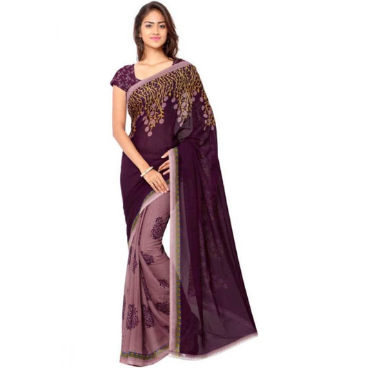Amfyn Women's Faux Georgette Printed Saree With Unstitched Blouse 5.5Mtr (Wine)