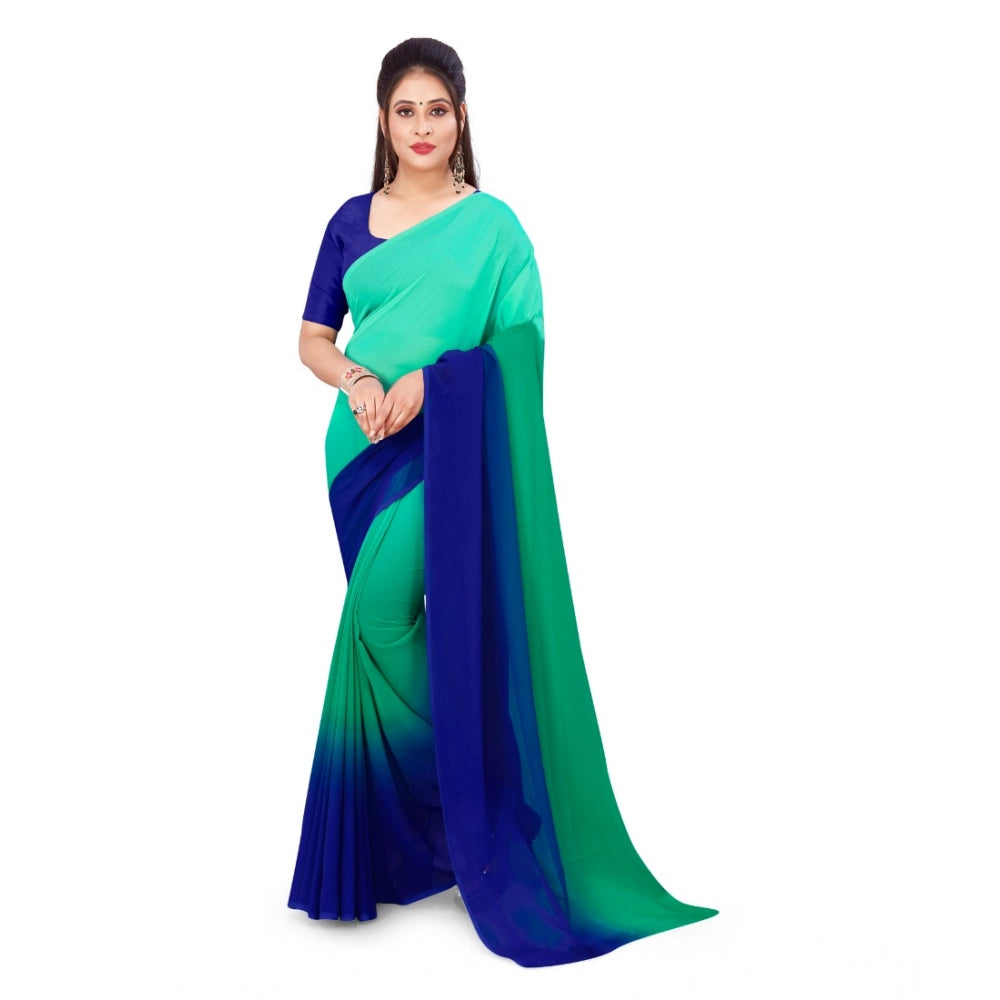 Amfyn Women's Georgette Solid Saree With Unstitched Blouse 5.5Mtr (Turquoise Green)
