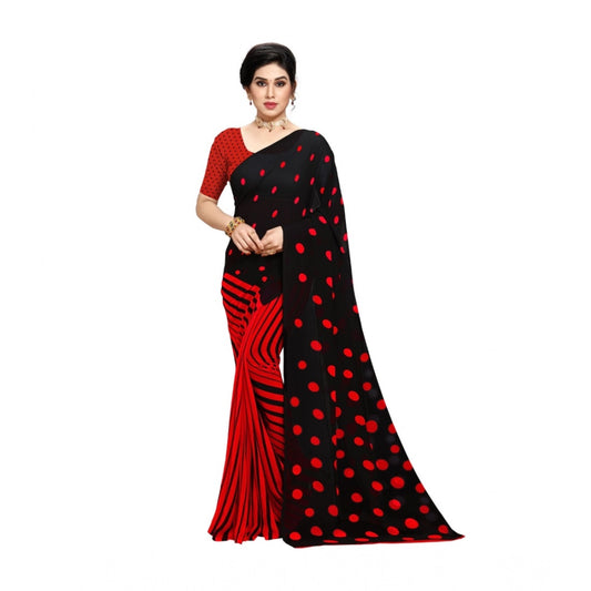 Amfyn Women's Georgette Printed Saree With Unstitched Blouse 5.5Mtr (Red)