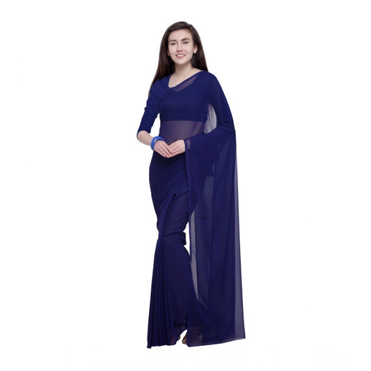 Amfyn Women's Dyed Solid Saree With Unstitched Blouse 5.5Mtr (Dark Blue)