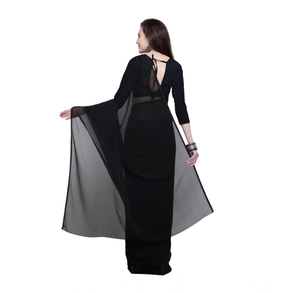 Amfyn Women's Dyed Solid Saree With Unstitched Blouse 5.5Mtr (Black)