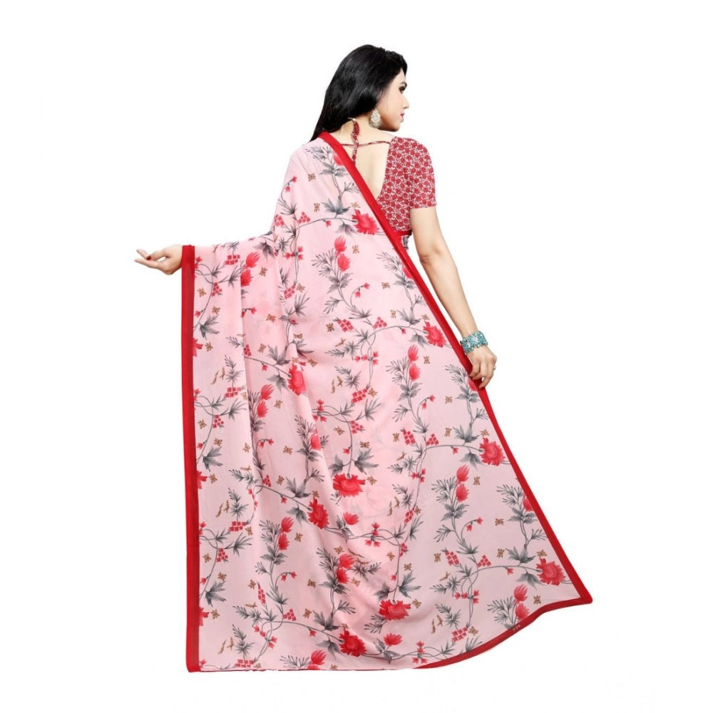 Amfyn Women's Georgette Printed Saree With Unstitched Blouse 5.5Mtr (Peach)