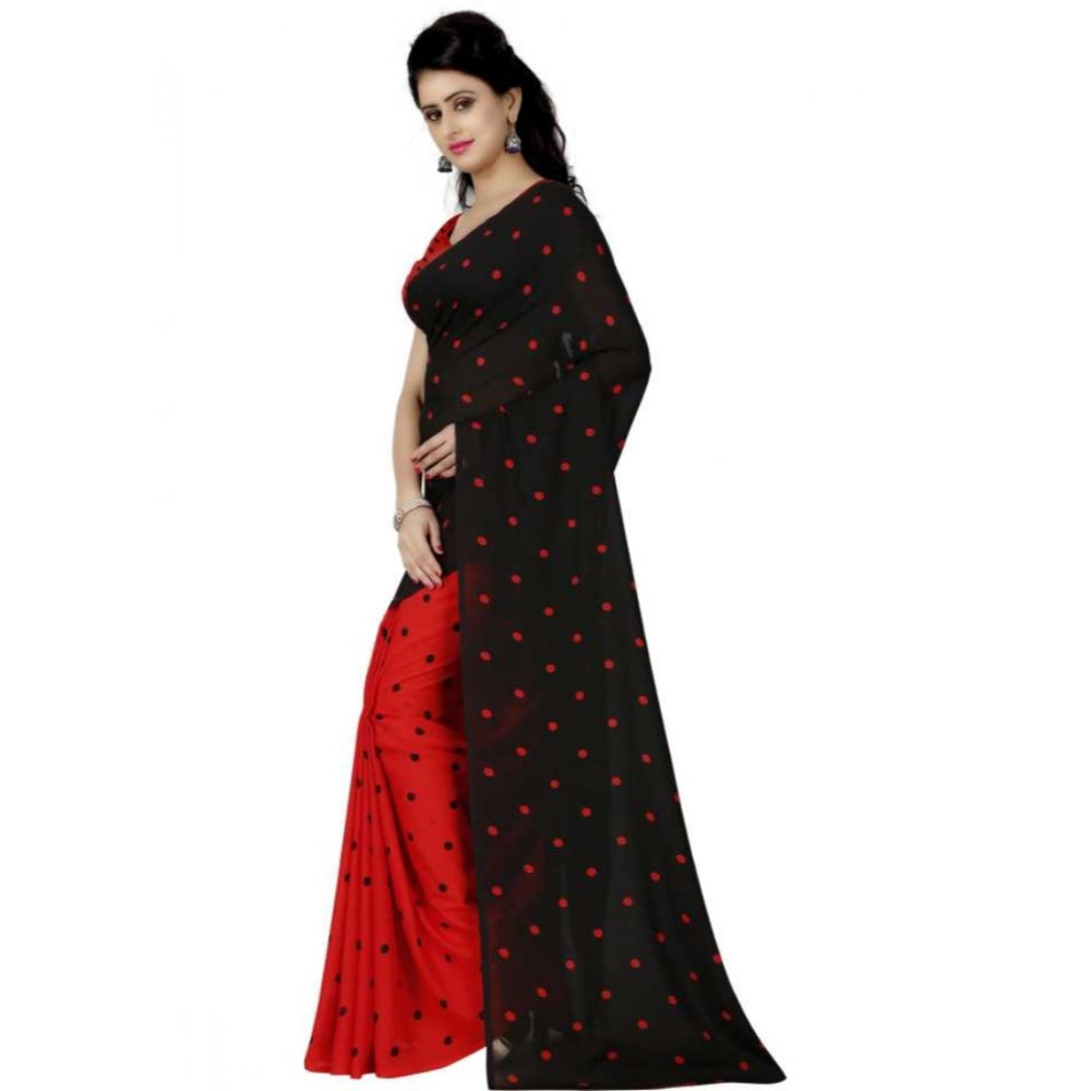 Amfyn Women's Faux Georgette Printed Saree With Unstitched Blouse 5.5Mtr (Red black)