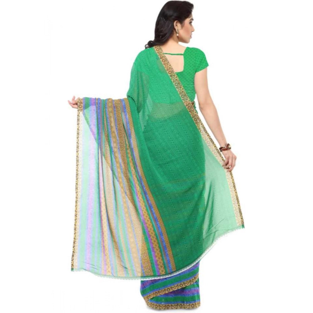 Amfyn Women's Faux Georgette Printed Saree With Unstitched Blouse 5.5Mtr (Green)