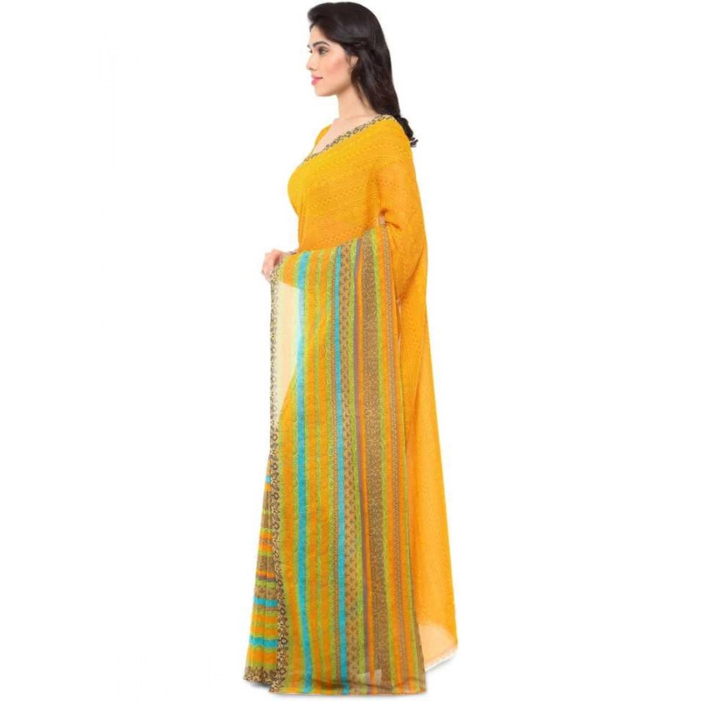Amfyn Women's Faux Georgette Printed Saree With Unstitched Blouse 5.5Mtr (Yellow)