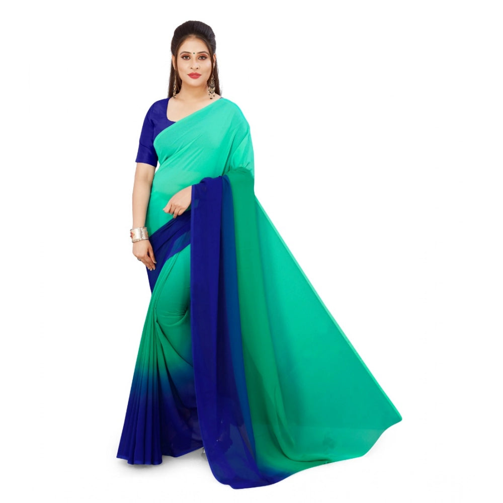 Amfyn Women's Georgette Solid Saree With Unstitched Blouse 5.5Mtr (Turquoise Green)