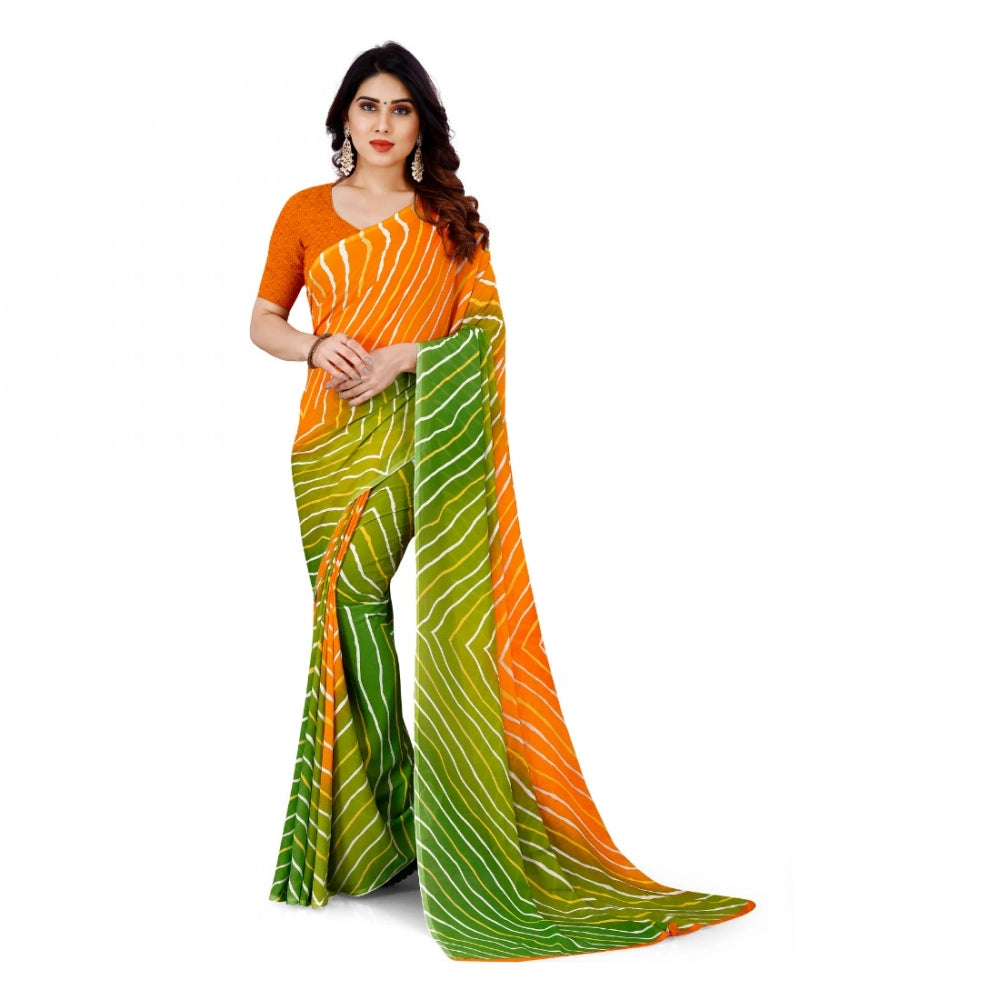 Amfyn Women's Faux Georgette Printed Saree With Unstitched Blouse 5.5Mtr (Yellow)