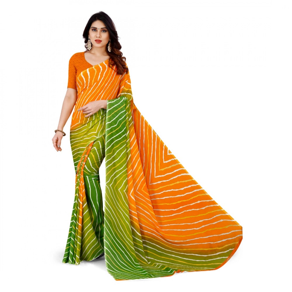 Amfyn Women's Faux Georgette Printed Saree With Unstitched Blouse 5.5Mtr (Yellow)