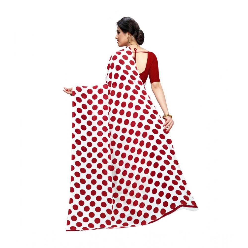 Amfyn Women's Georgette Printed Saree With Unstitched Blouse 5.5Mtr (W.Red)