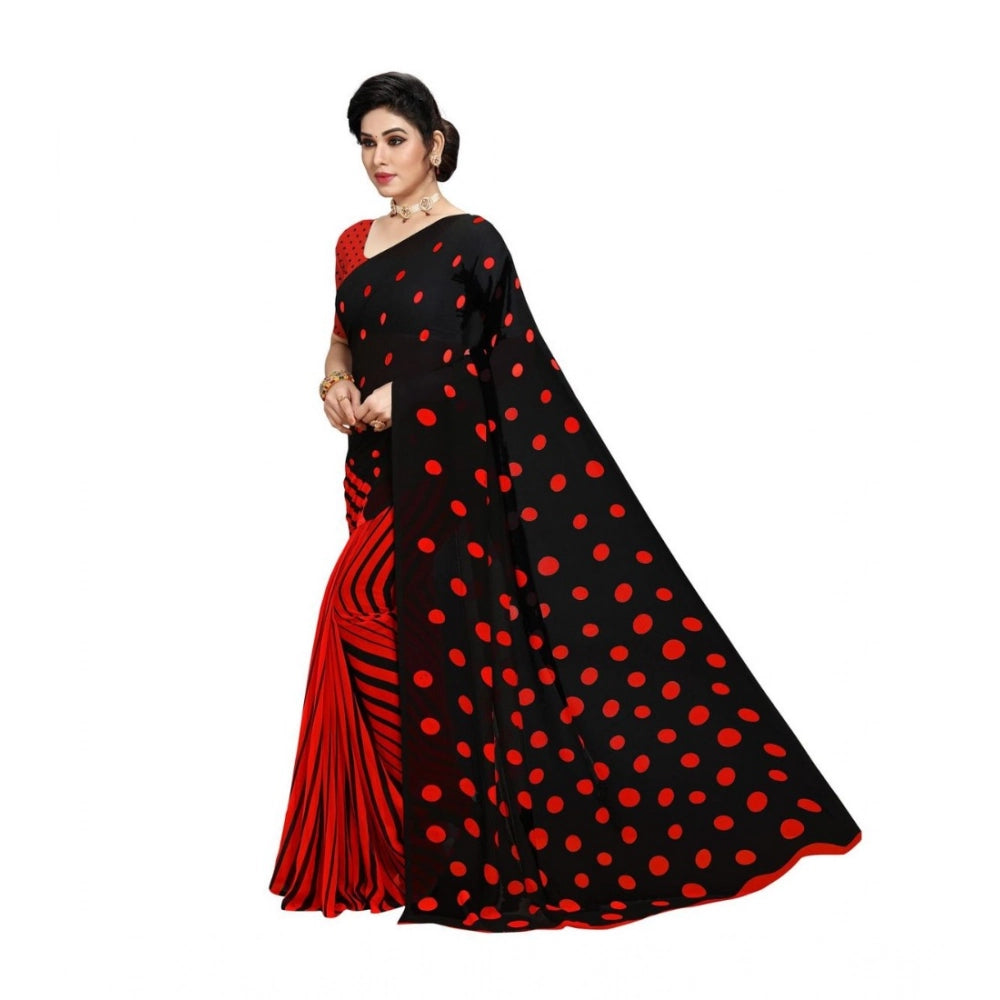 Amfyn Women's Georgette Printed Saree With Unstitched Blouse 5.5Mtr (Red)