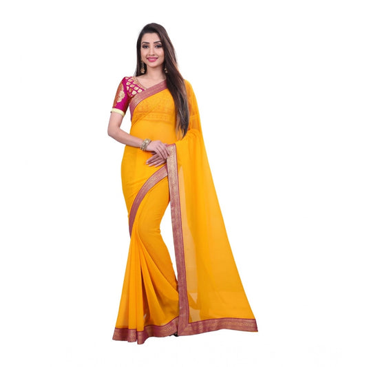 Amfyn Women's Chiifon Saree Printed Saree With Unstitched Blouse 5.5Mtr (Yellow)