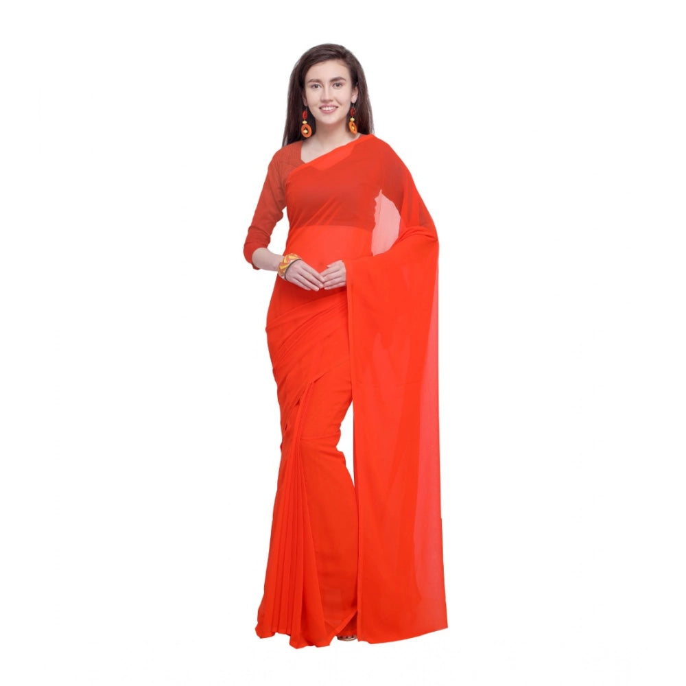 Amfyn Women's Dyed Solid Saree With Unstitched Blouse 5.5Mtr (Orange)