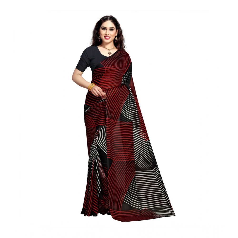 Amfyn Women's Georgette Printed Saree With Unstitched Blouse 5.5Mtr (Black)