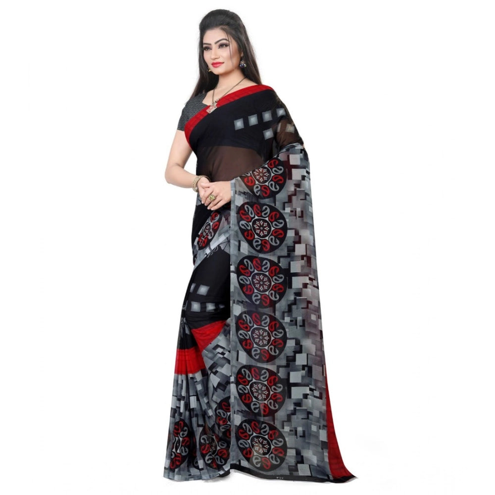 Amfyn Women's Georgette Printed Saree With Unstitched Blouse 5.5Mtr (Black)