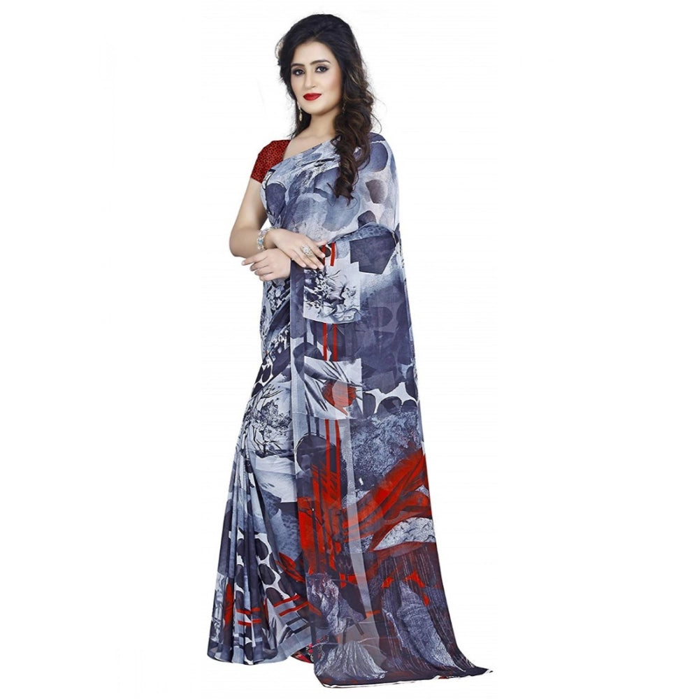 Amfyn Women's Faux Georgette Printed Saree With Unstitched Blouse 5.5Mtr (Black)