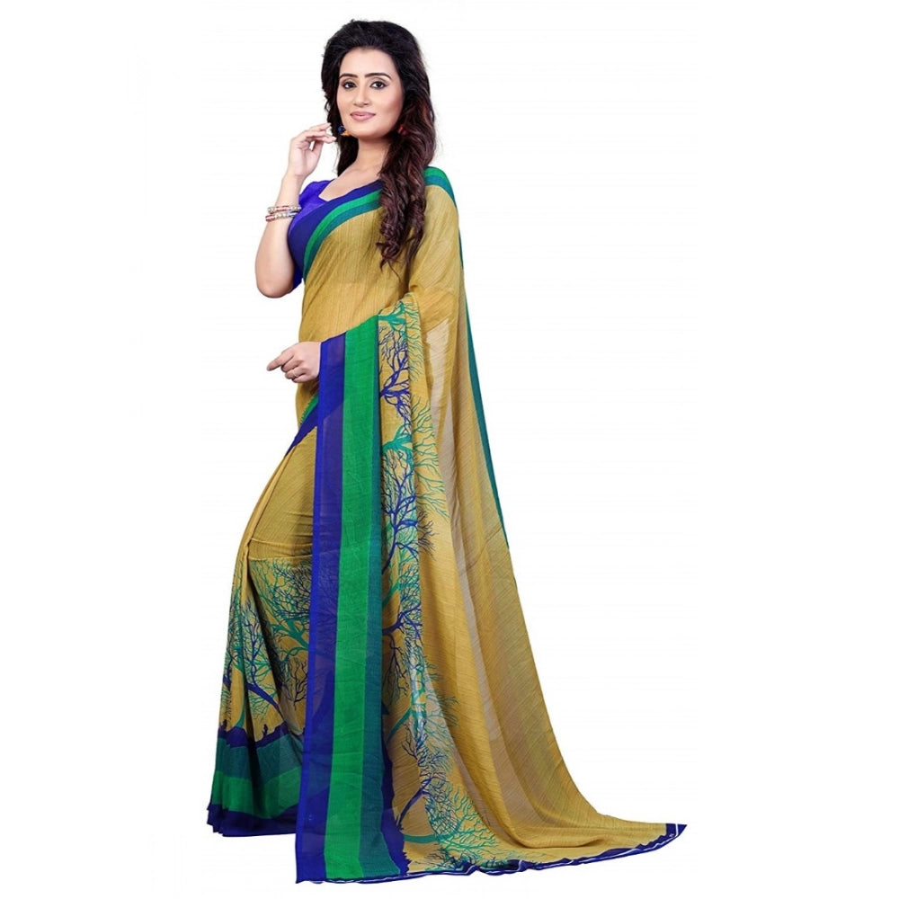 Amfyn Women's Faux Georgette Printed Saree With Unstitched Blouse 5.5Mtr (Green)
