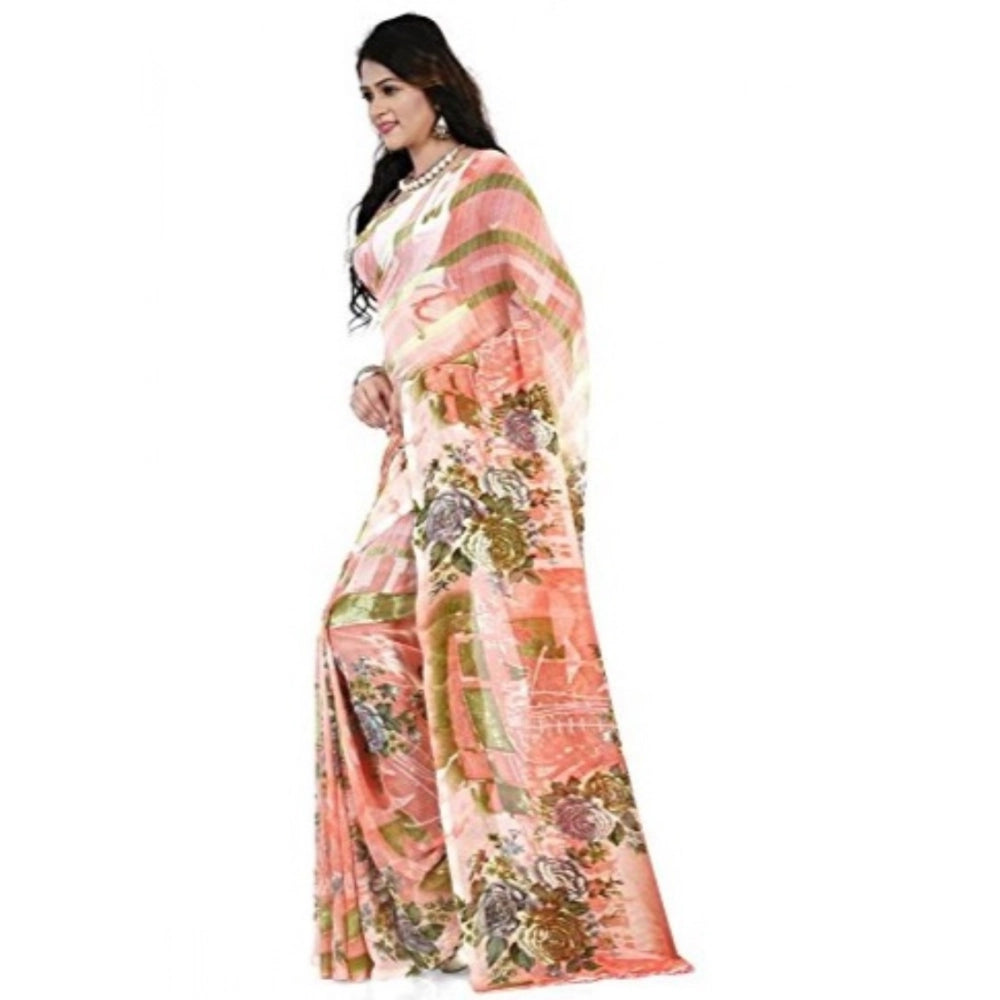 Amfyn Women's Faux Georgette Printed Saree With Unstitched Blouse 5.5Mtr (Orange)