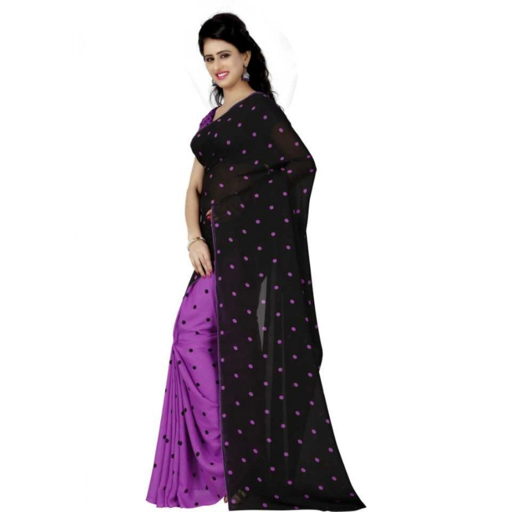 Amfyn Women's Faux Georgette Printed Saree With Unstitched Blouse 5.5Mtr (Purple)