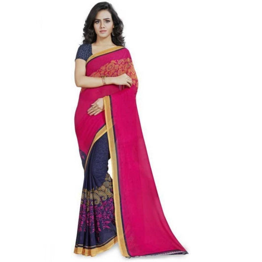 Amfyn Women's Faux Georgette Printed Saree With Unstitched Blouse 5.5Mtr (Pink)
