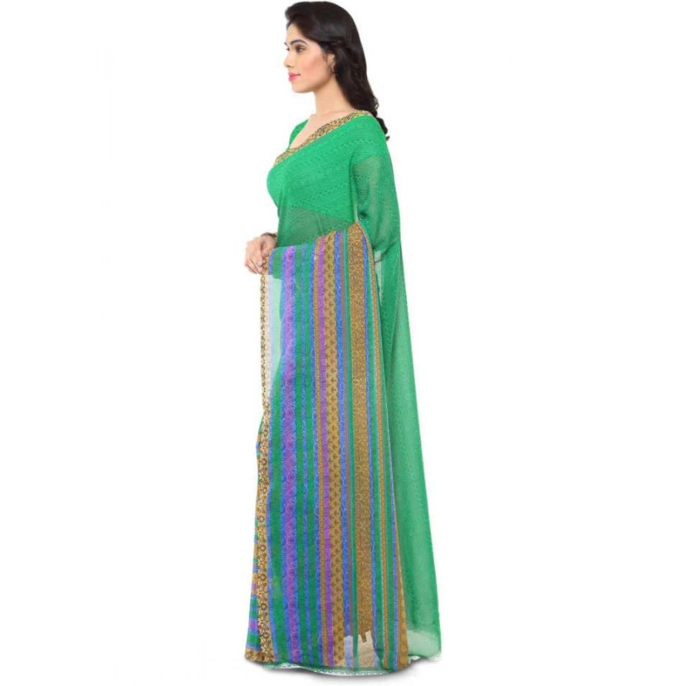 Amfyn Women's Faux Georgette Printed Saree With Unstitched Blouse 5.5Mtr (Green)