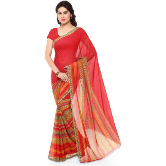 Amfyn Women's Faux Georgette Printed Saree With Unstitched Blouse 5.5Mtr (Red)