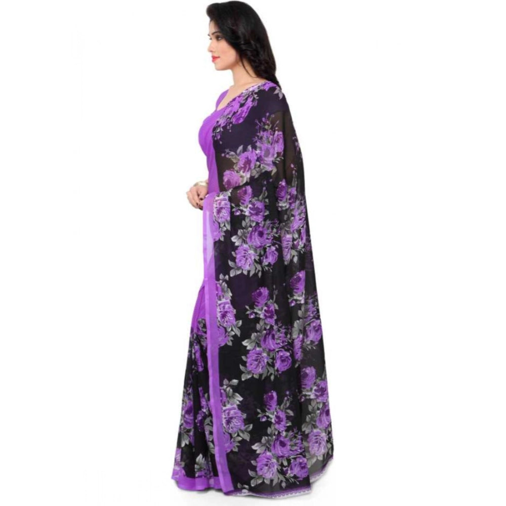 Amfyn Women's Faux Georgette Printed Saree With Unstitched Blouse 5.5Mtr (Purple)