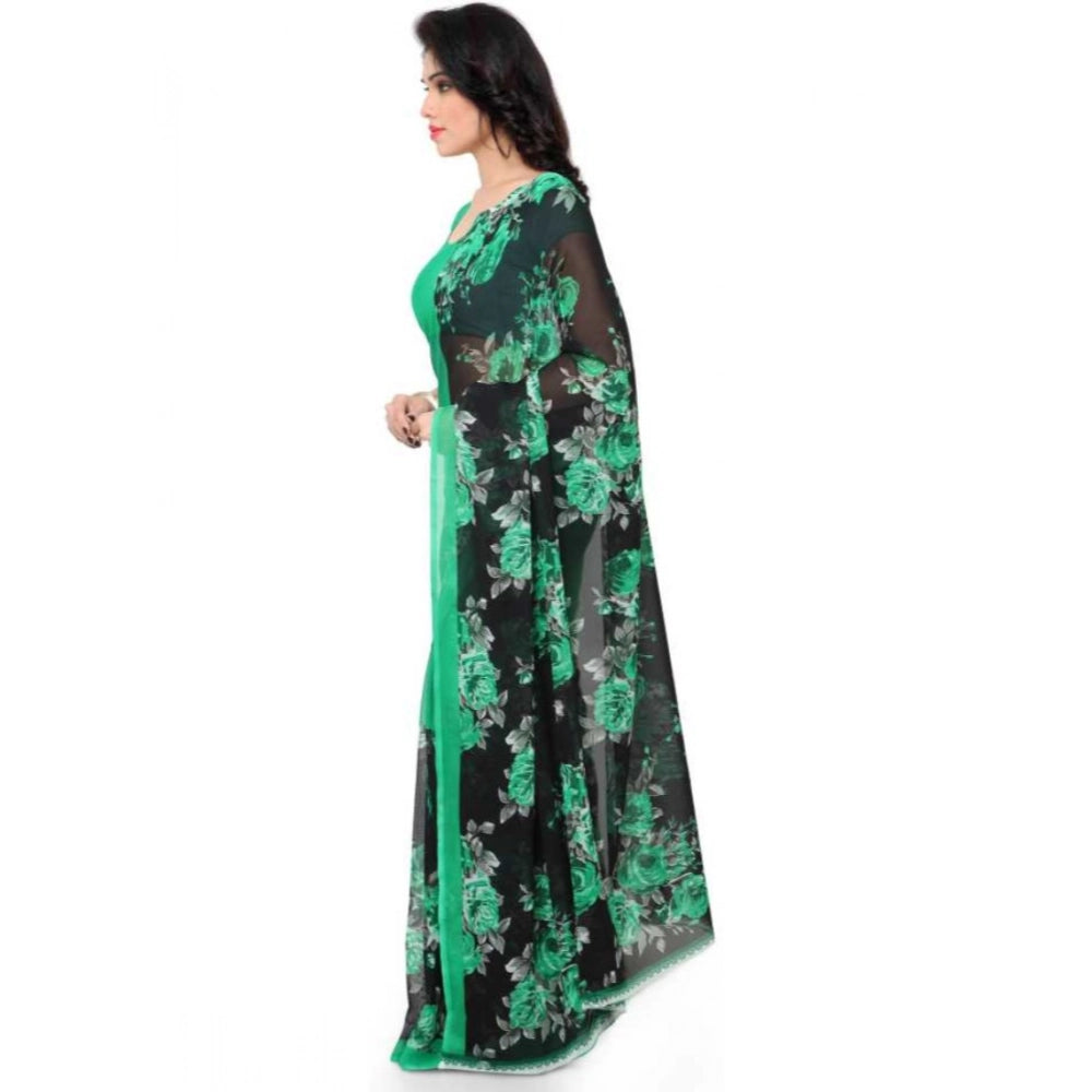 Amfyn Women's Faux Georgette Printed Saree With Unstitched Blouse 5.5Mtr (Green)