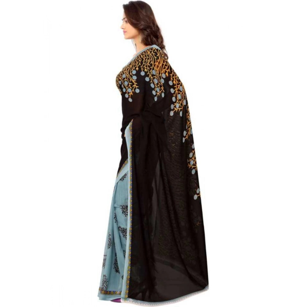 Amfyn Women's Faux Georgette Printed Saree With Unstitched Blouse 5.5Mtr (Brown)