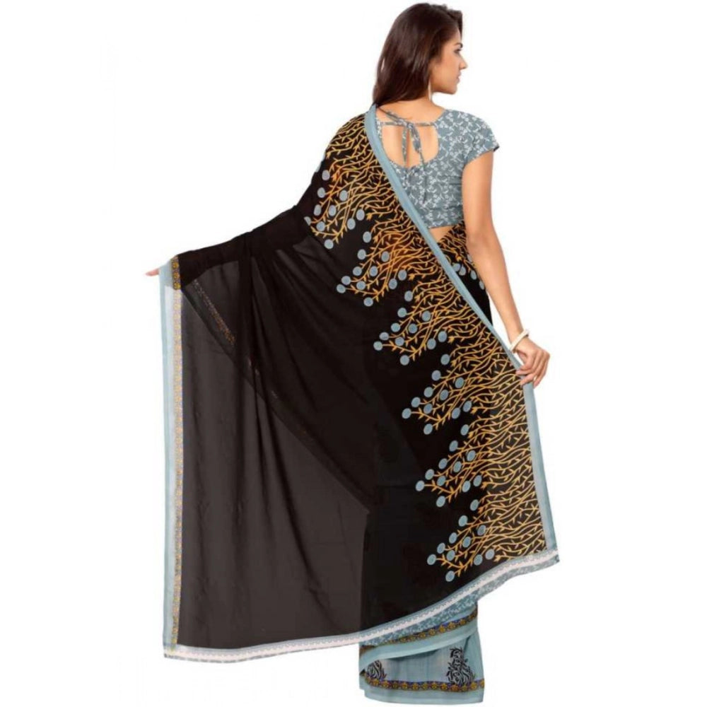 Amfyn Women's Faux Georgette Printed Saree With Unstitched Blouse 5.5Mtr (Brown)