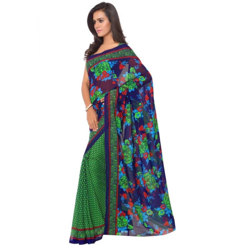 Amfyn Women's Faux Georgette Printed Saree With Unstitched Blouse 5.5Mtr (Green)