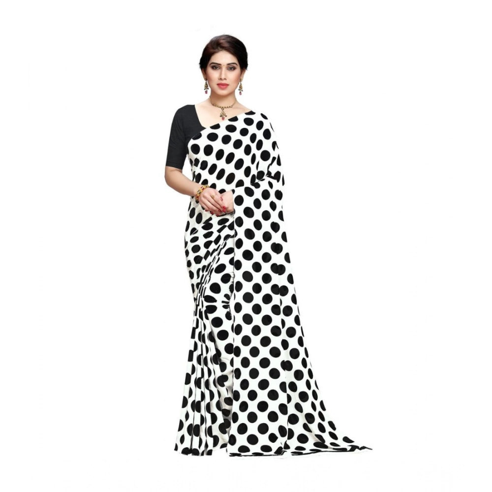 Amfyn Women's Georgette Printed Saree With Unstitched Blouse 5.5Mtr (W.Black)