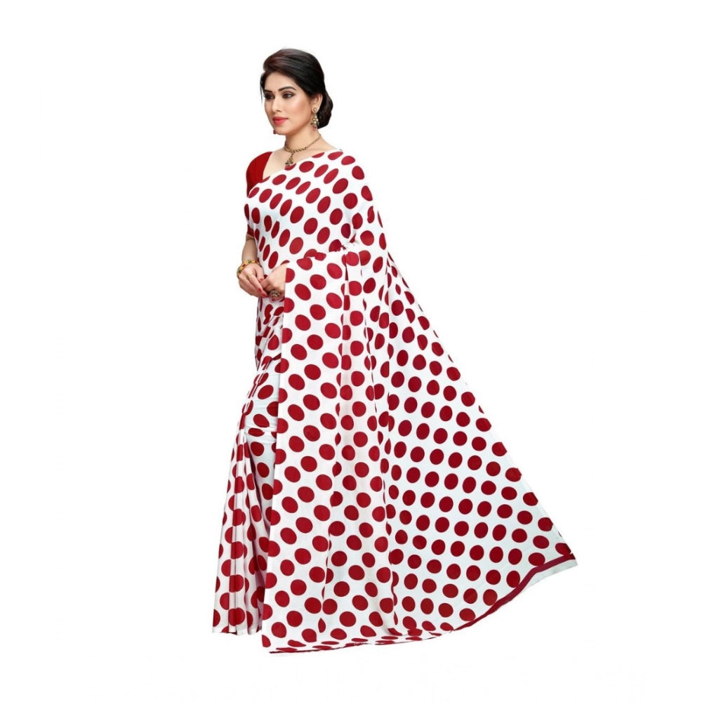 Amfyn Women's Georgette Printed Saree With Unstitched Blouse 5.5Mtr (W.Red)