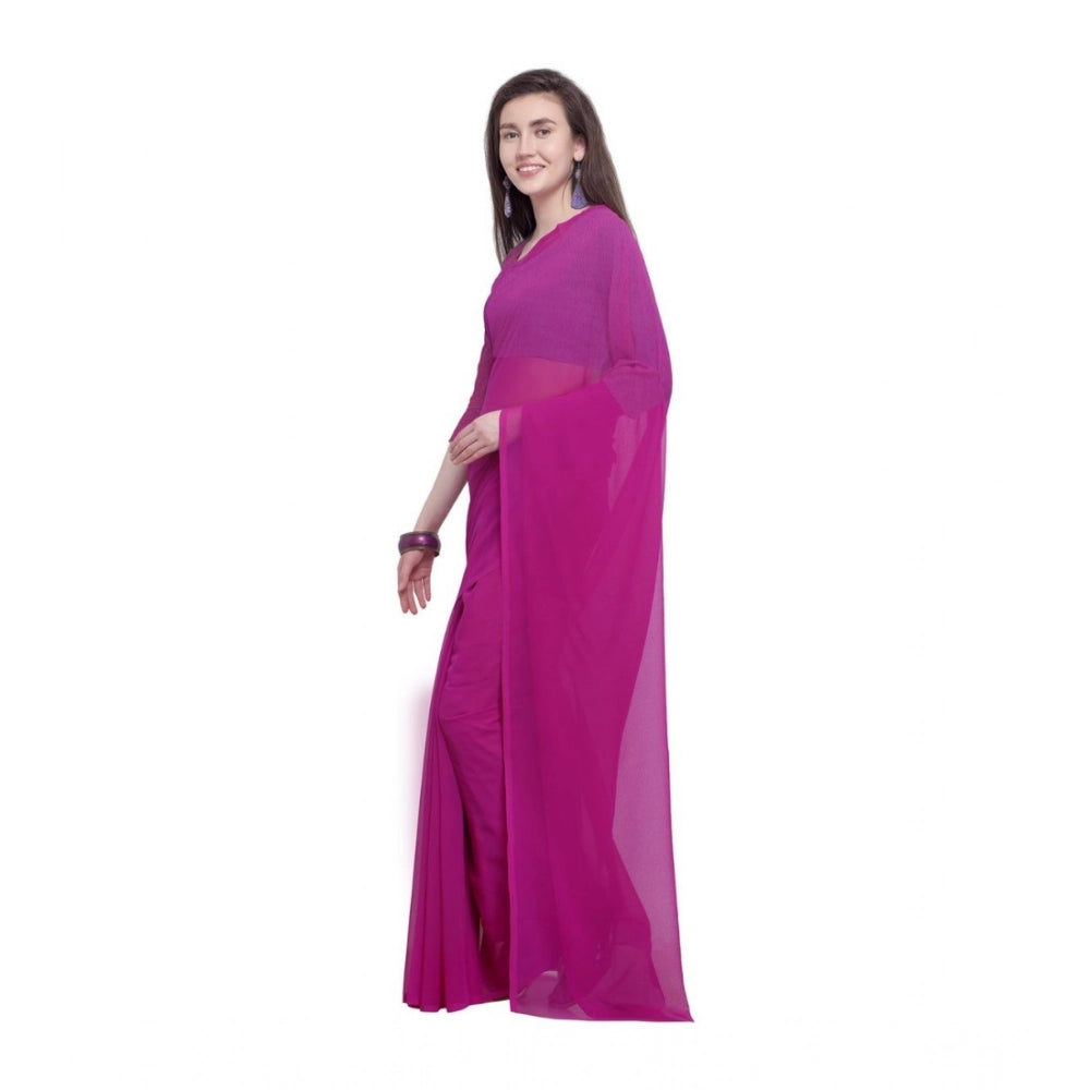 Amfyn Women's Dyed Solid Saree With Unstitched Blouse 5.5Mtr (Pink)