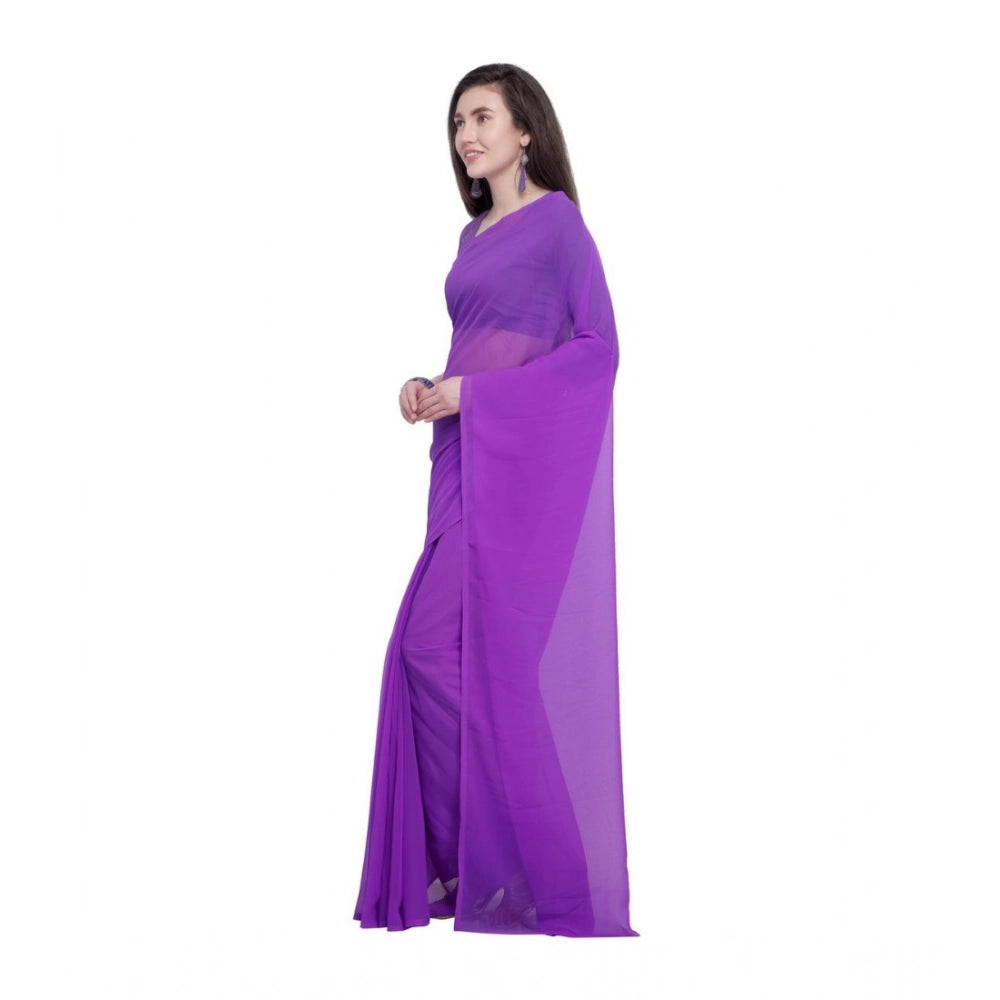 Amfyn Women's Dyed Solid Saree With Unstitched Blouse 5.5Mtr (Purple)