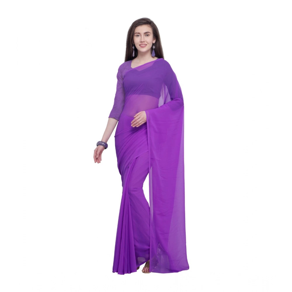 Amfyn Women's Dyed Solid Saree With Unstitched Blouse 5.5Mtr (Purple)