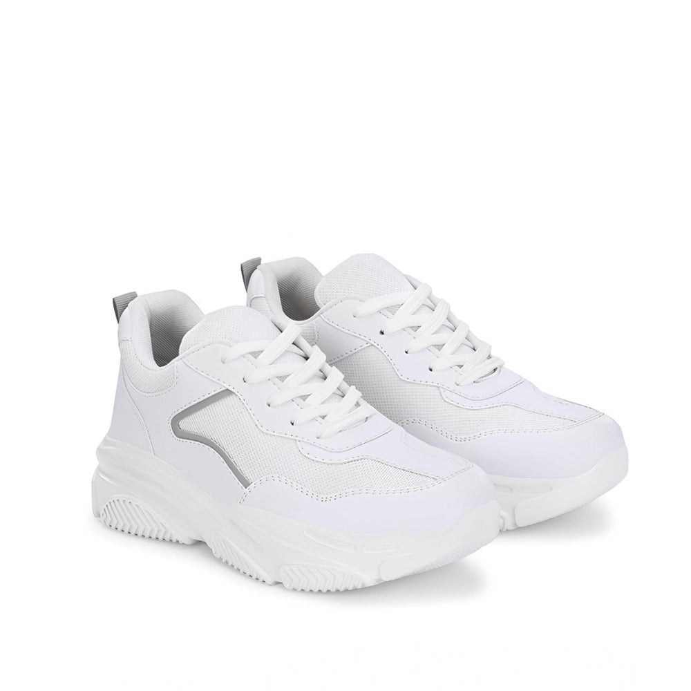 Amfyn Women's Casual Mesh Printed Lace-Ups Shoes (White)