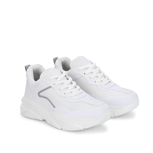 Amfyn Women's Casual Mesh Printed Lace-Ups Shoes (White)