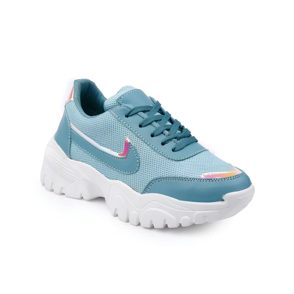 Amfyn Women's Casual Mesh Printed Lace-Ups Shoes (Blue)