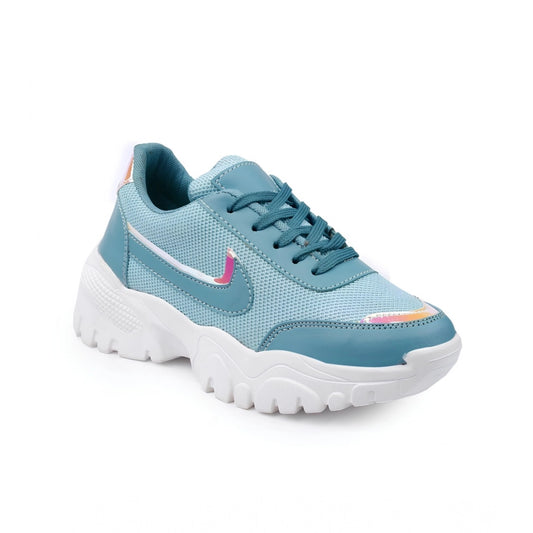 Amfyn Women's Casual Mesh Printed Lace-Ups Shoes (Blue)