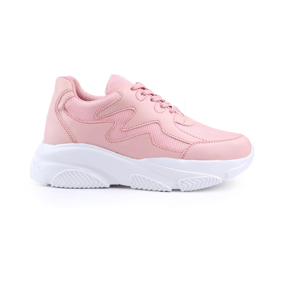 Amfyn Women's Casual Mesh Printed Lace-Ups Shoes (Pink)