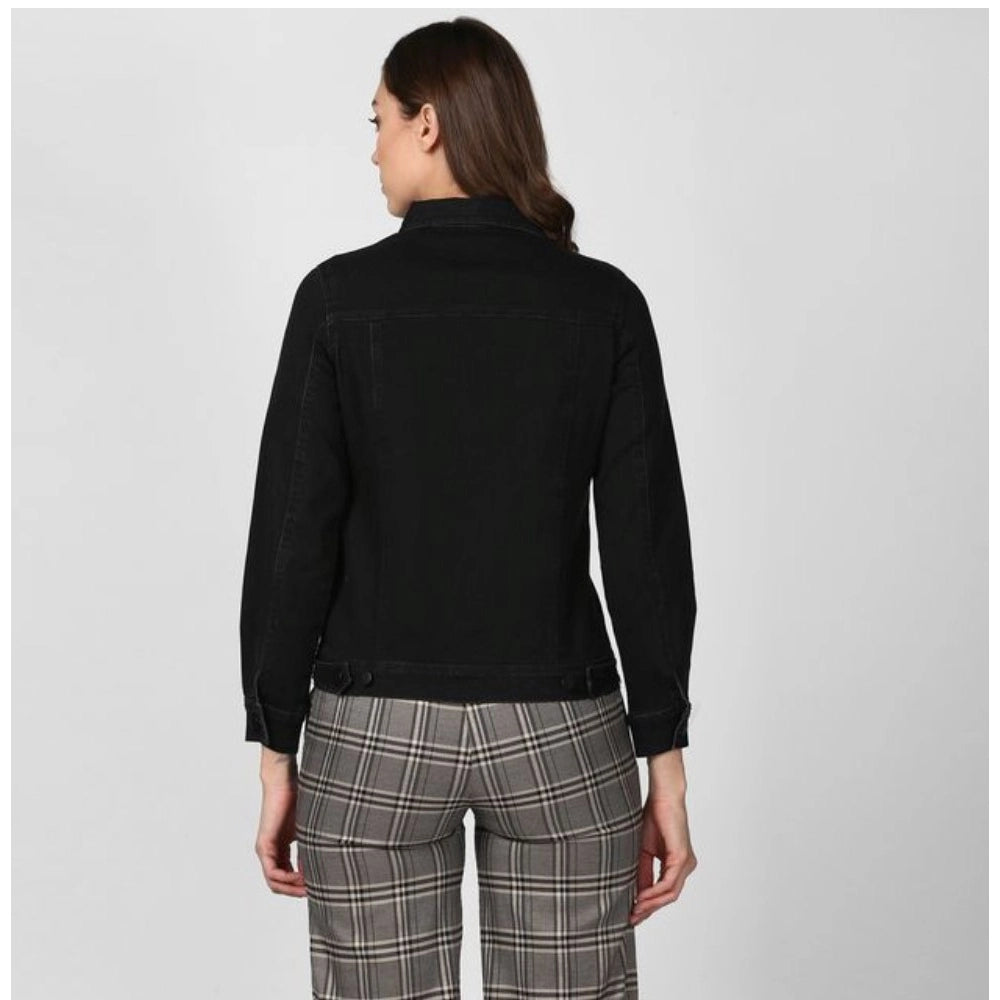 Amfyn Women's Denim Solid Long Sleeve Jacket (Black)