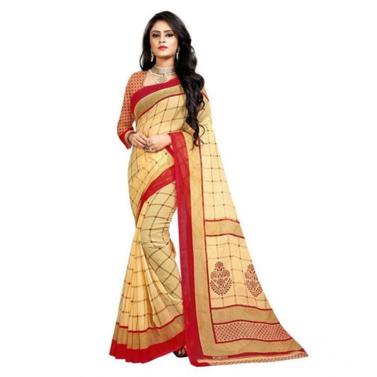 Amfyn Women's Georgette Printed Saree With Unstitched Blouse 5.5Mtr (Red)