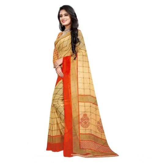 Amfyn Women's Georgette Printed Saree With Unstitched Blouse 5.5Mtr (Orange)