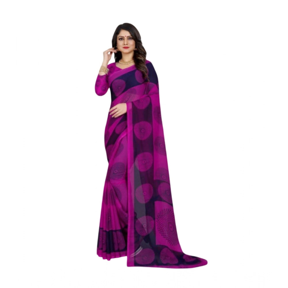 Amfyn Women's Georgette Printed Saree With Unstitched Blouse 5.5Mtr (Purple)